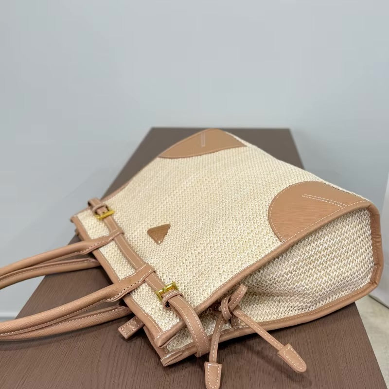 Prada Galleria Raffia and Saffiano Leather Tote Bag