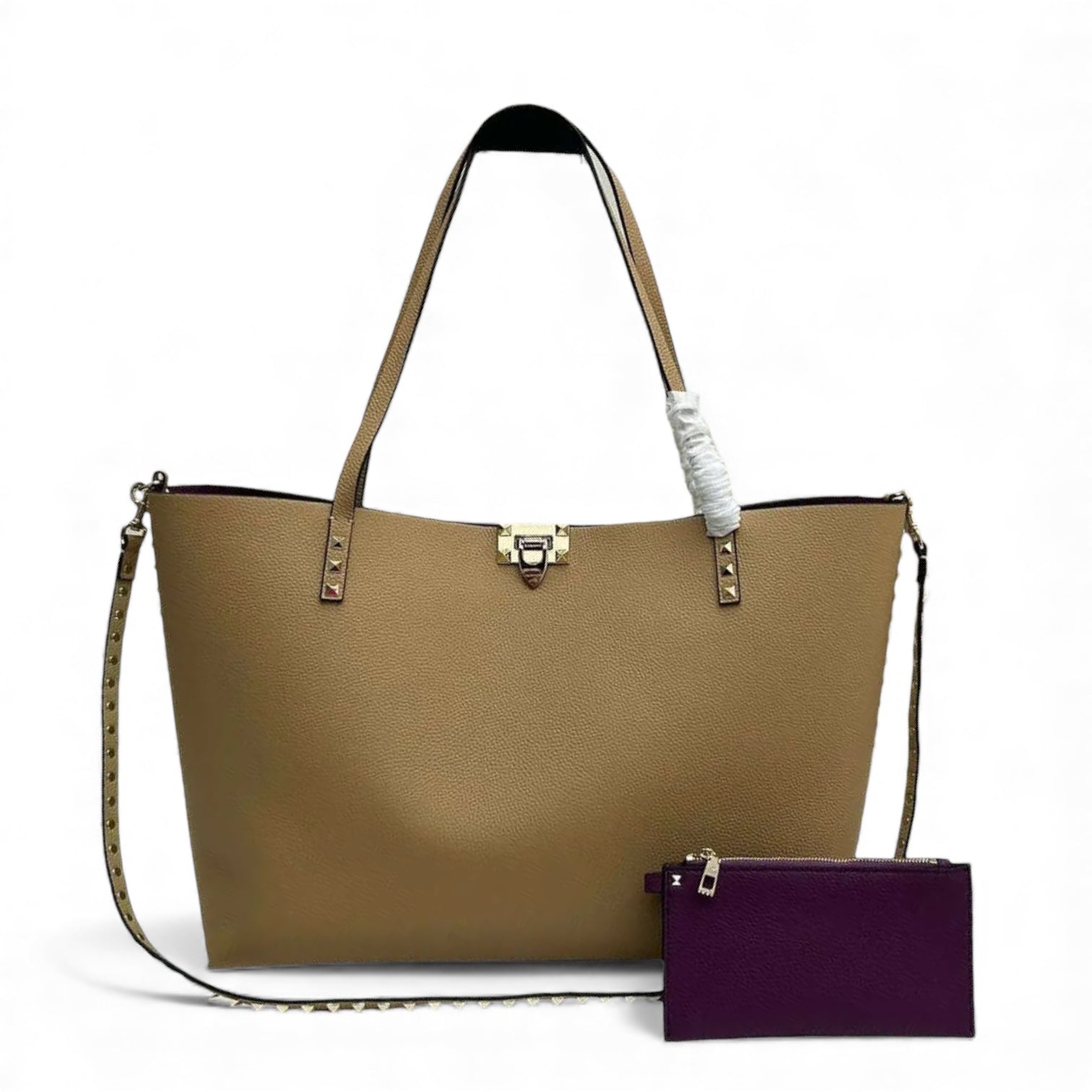 Valentino Rockstud Leather Tote Bag with Detachable Pouch