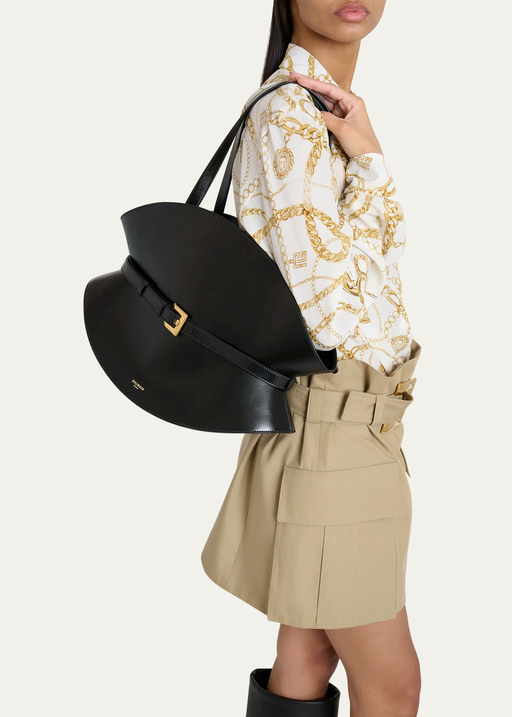 BALMAIN Shuffle Belt Shoulder Bag in Calfskin