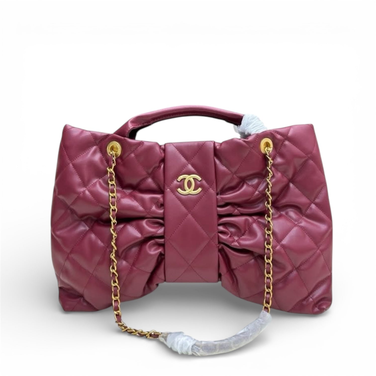 Chanel Quilted Bow Top Handle Bag with Chain Strap