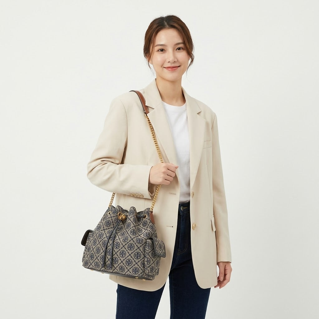 Tory Burch Charlie Quilted Drawstring Shoulder Bag