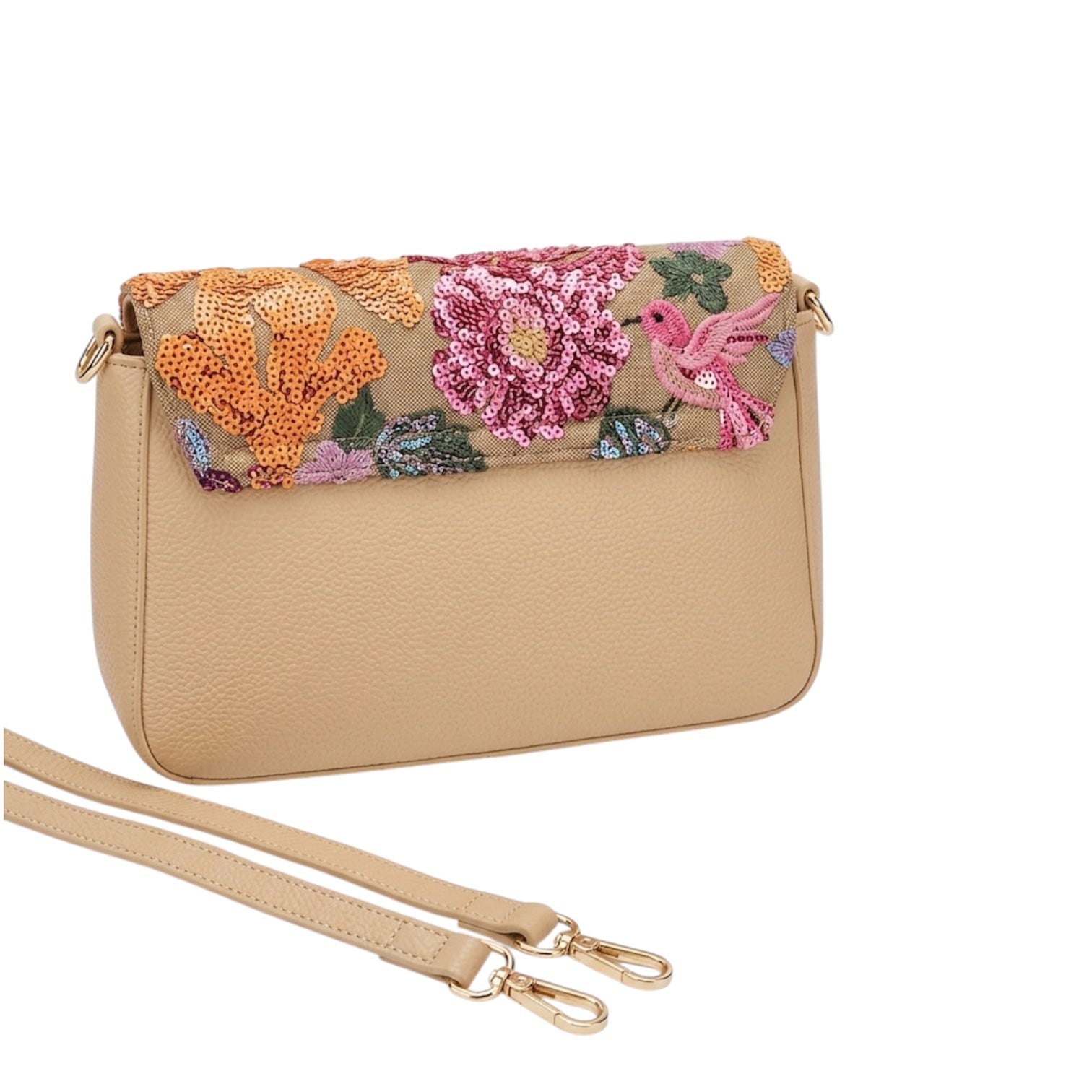 Floral Sequin Embroidered Flap Bag