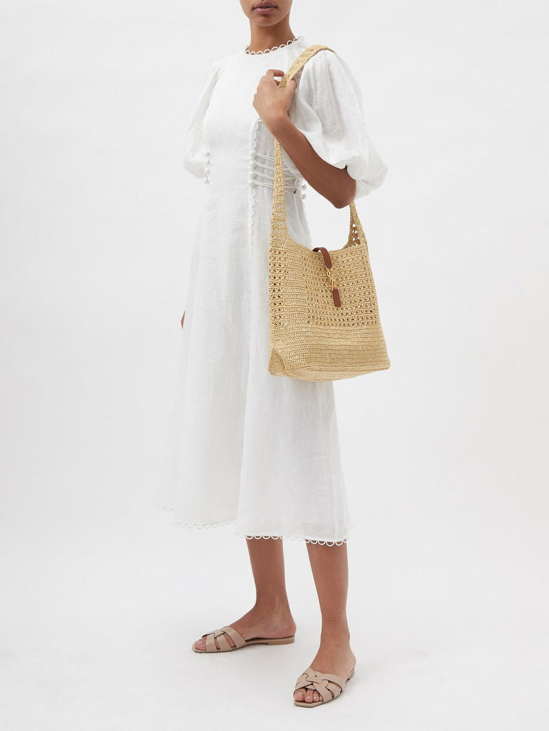 Saint Laurent LE 5 À 7 Hobo Bag in Crochet Raffia