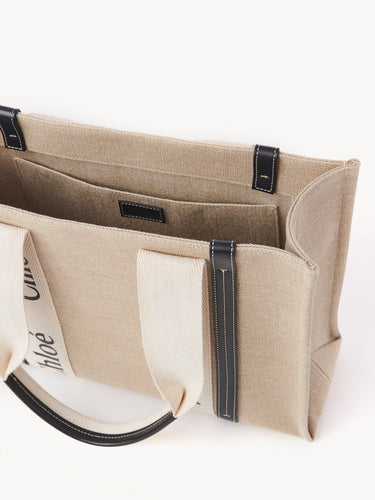 Chloé Medium Woody Tote Bag In Linen