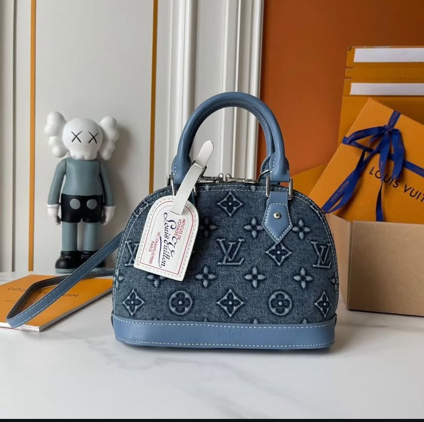 ‏Louis Vuitton Alma BB Denim Bag – Blue Monogram with Grey Leather trim