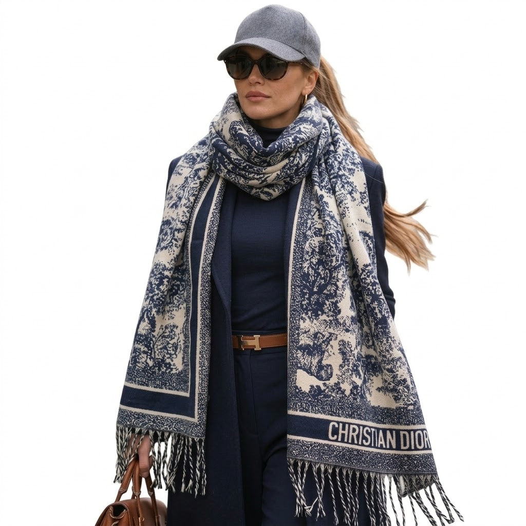 Christian Dior Toile de Jouy Fringed Scarf
