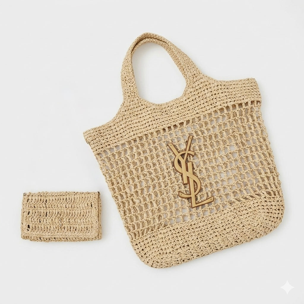 Saint Laurent Panier Medium Tote in Crochet Raffia