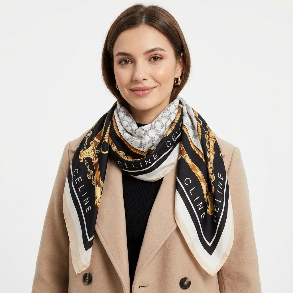 Celine Chain Print Silk Scarf