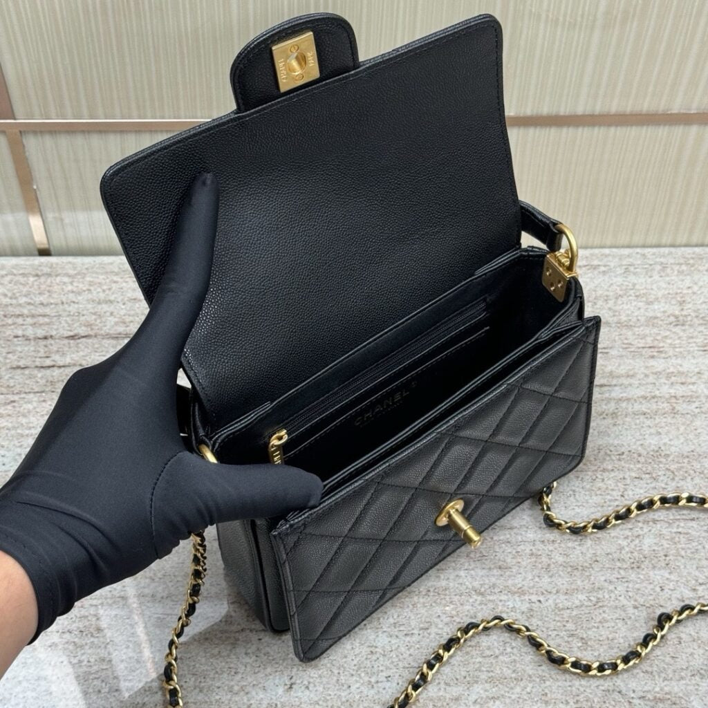 Chanel Shiny Caviar Quilted Mini Top Handle Flap Bag