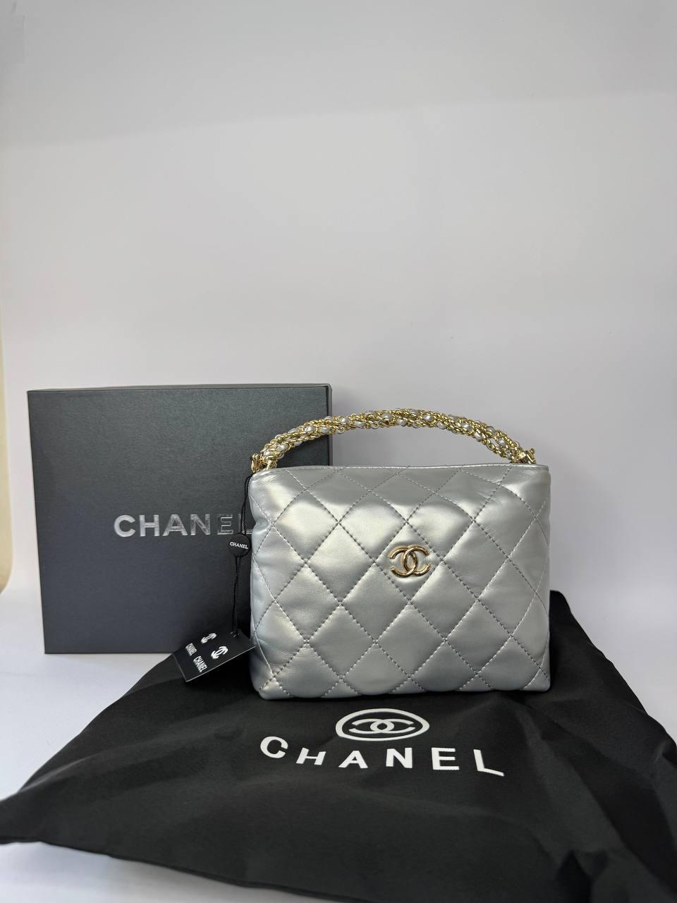 Chanel Quilted Lambskin CC Crystal Signature Chain Hobo Bag