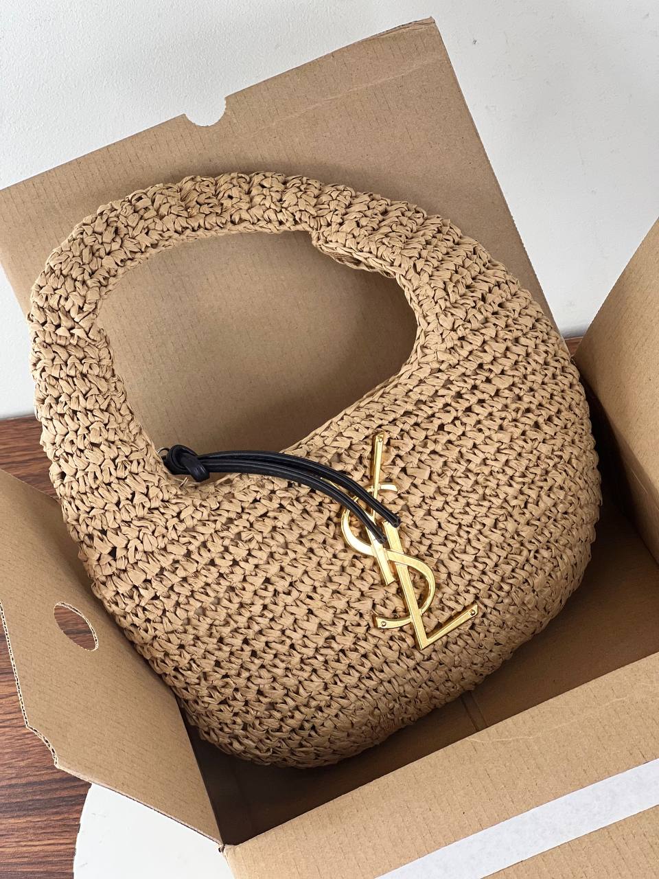 Saint Laurent (YSL) Le 5 à 7 Hobo Bag in Crochet Raffia