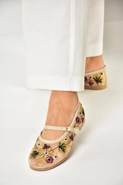Zara Embroidered Mesh Mary Jane Ballet Flats