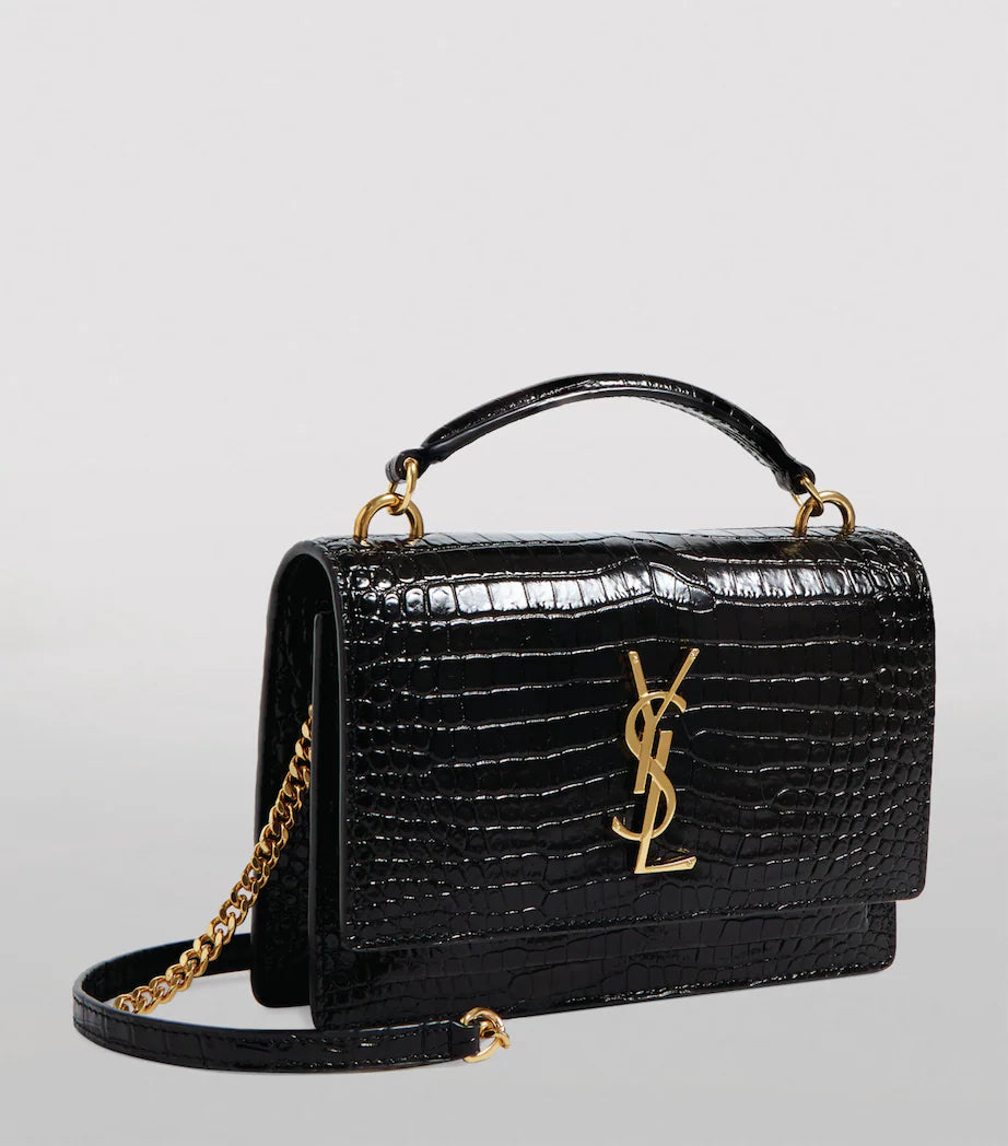 Saint Laurent Cassandra Croc-Embossed Top Handle Bag