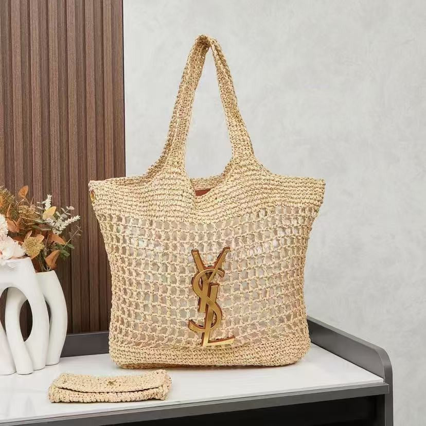 Saint Laurent Panier Medium Tote in Crochet Raffia