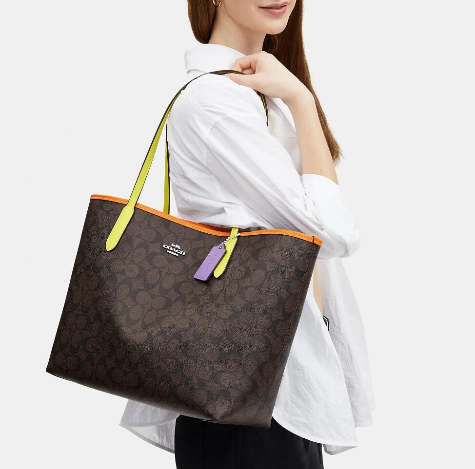 Coach City Tote In Colorblock Signature Canvas