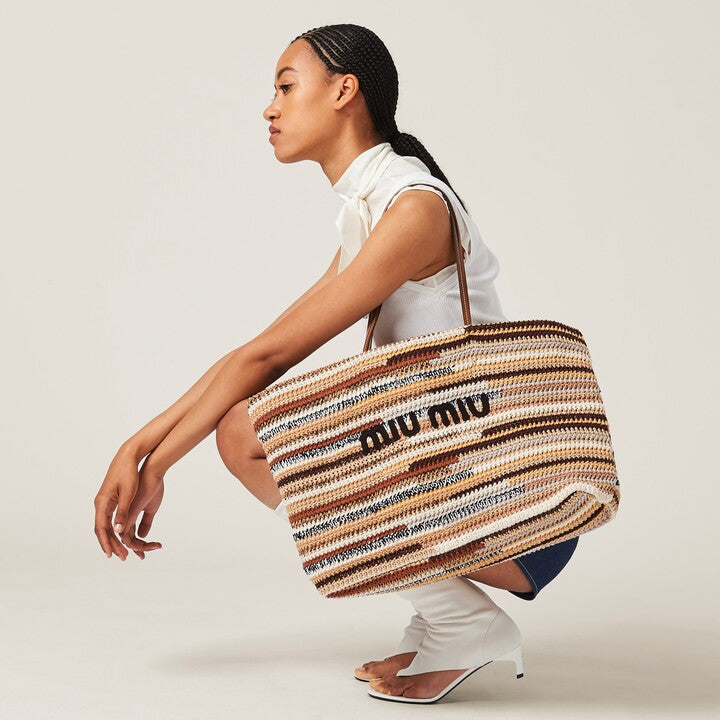 Miu Miu Striped Crochet Tote Bag