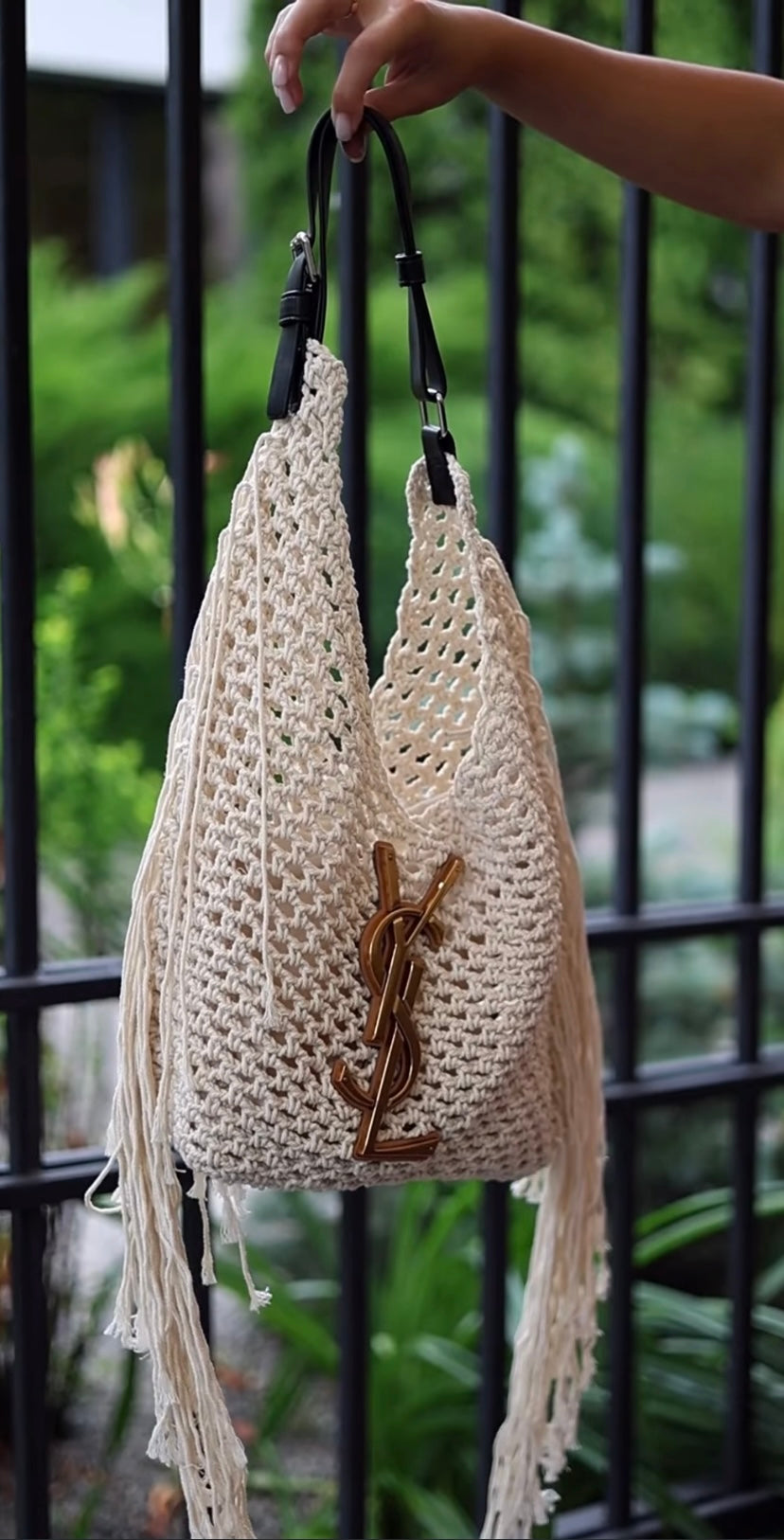 Saint Laurent Crochet Fringe Hobo Bag