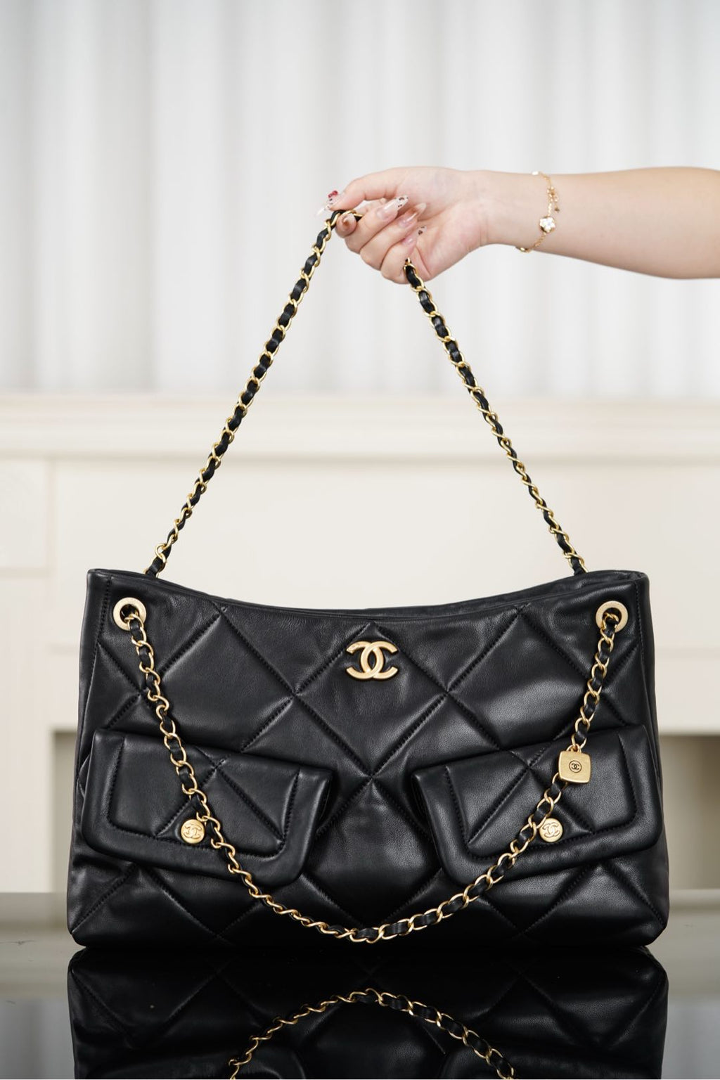 Chanel Large Quilted Pocket Tote Bag
