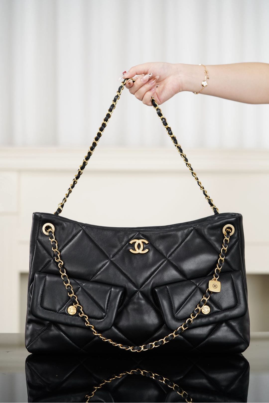 Chanel Large Quilted Pocket Tote Bag