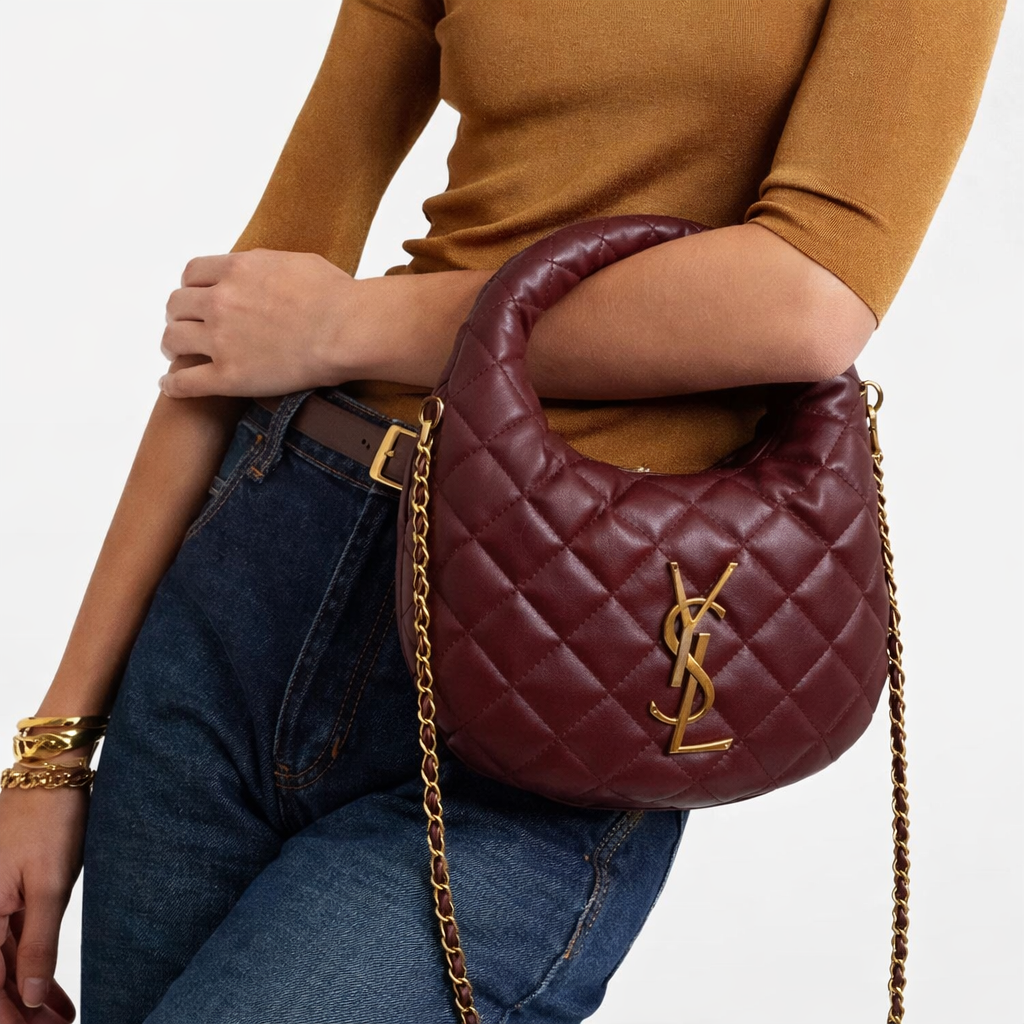 Saint Laurent (YSL) Quilted Hobo Bag with Cassandre Logo