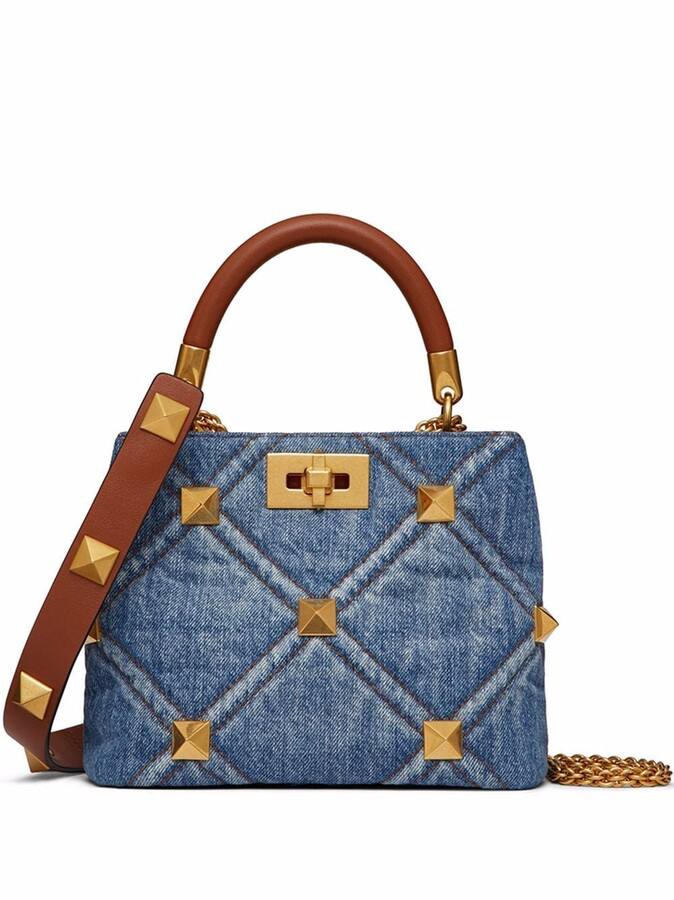 Valentino Garavani Roman Stud Denim Top Handle Bag