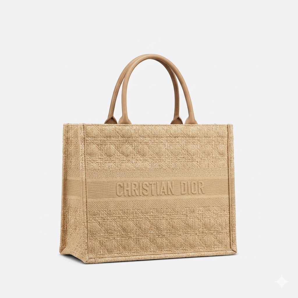 Christian Dior Raffia-Effect Book Tote