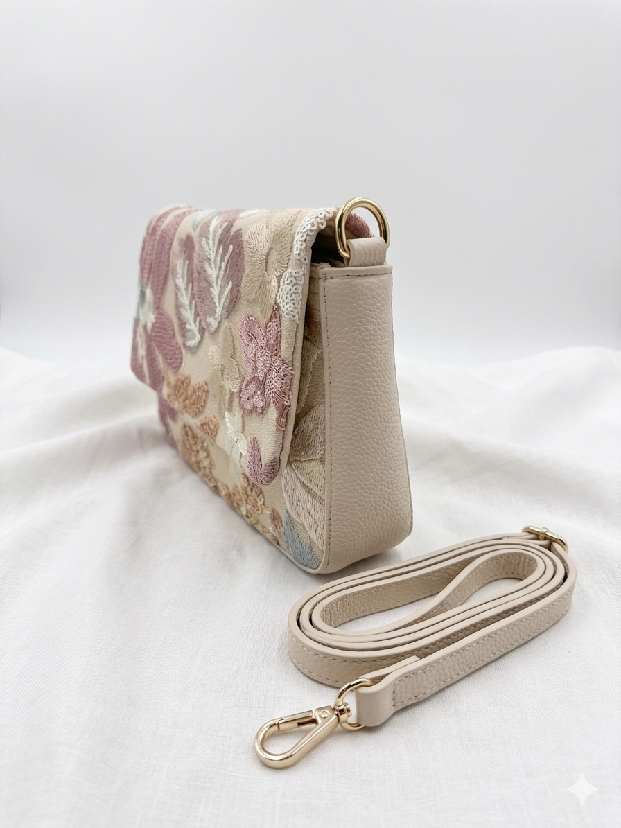 Floral Sequin Embroidered Flap Bag