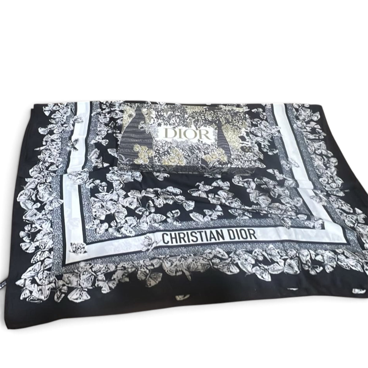 Christian Dior Butterfly Toile de Jouy Square Silk Scarf