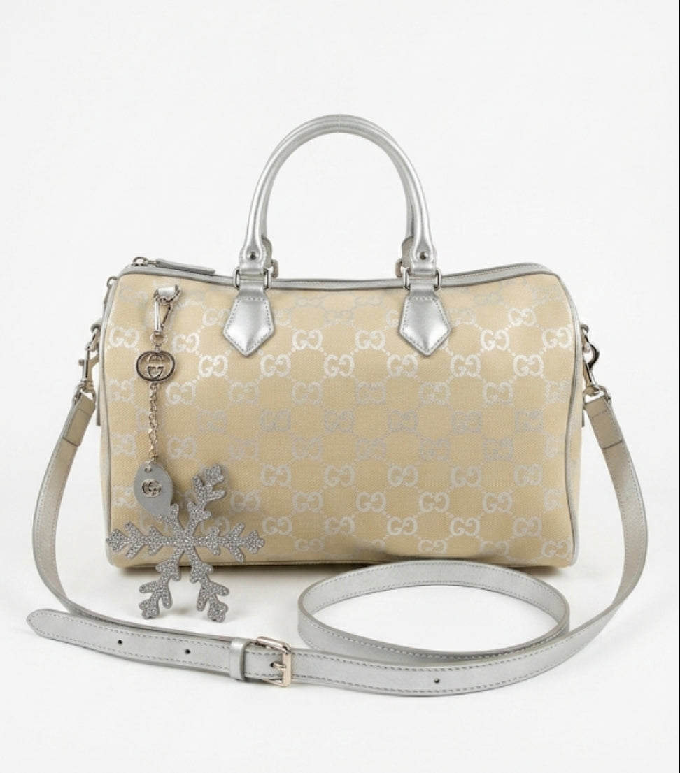 Gucci GG Monogram Boston Bag with Snowflake Charm
