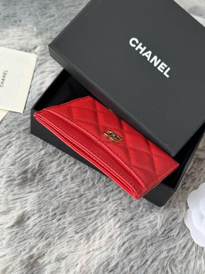 CHANEL Red Caviar Quilted Classic Card Holder
