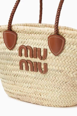 Miu Miu Woven Raffia Tote Bag with Heart Details
