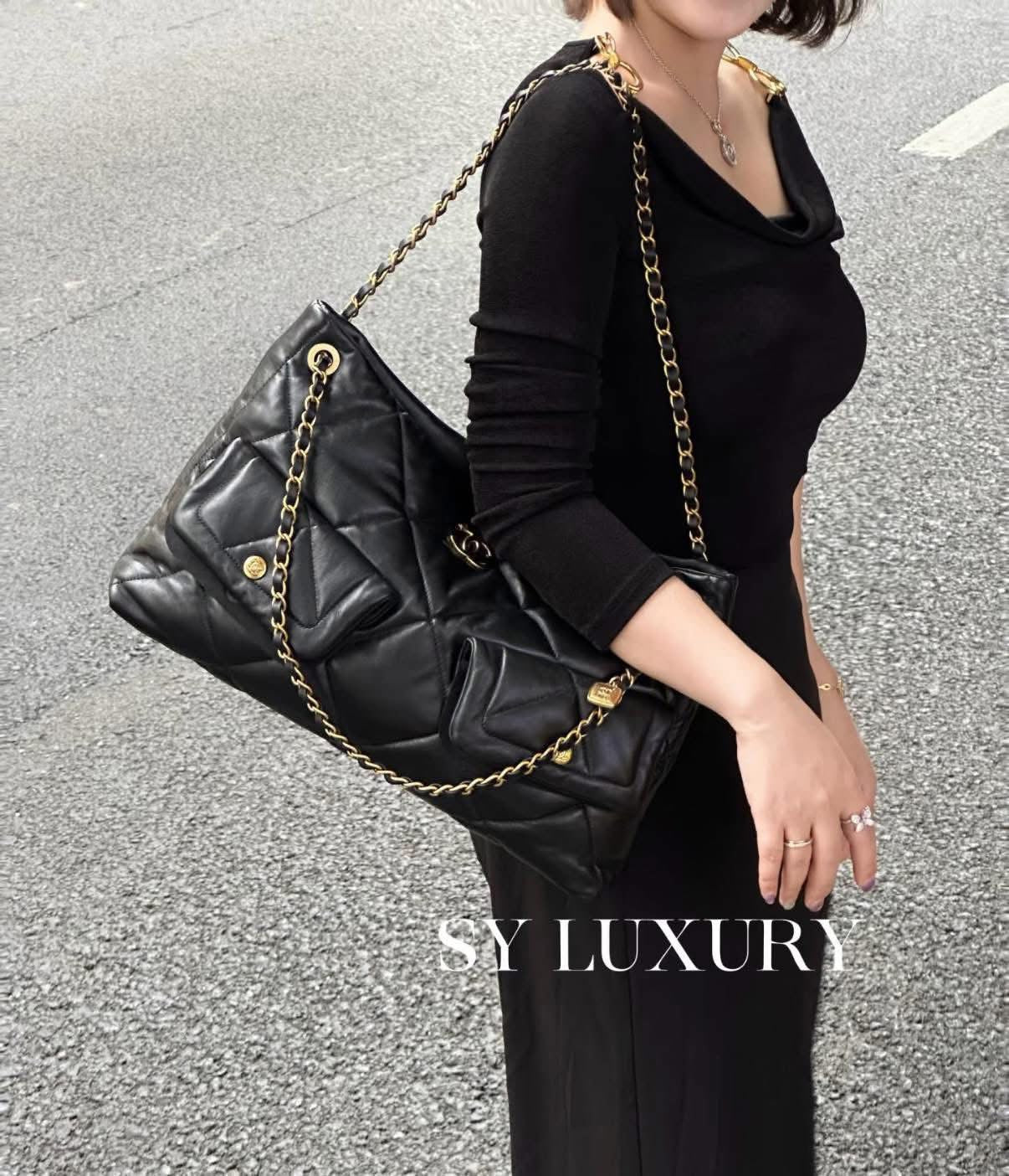 Chanel Large Quilted Pocket Tote Bag