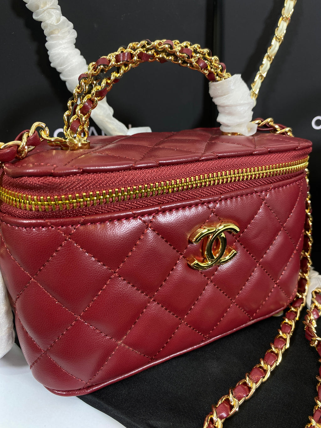 Chanel Black Calfskin Chain Vanity Bag