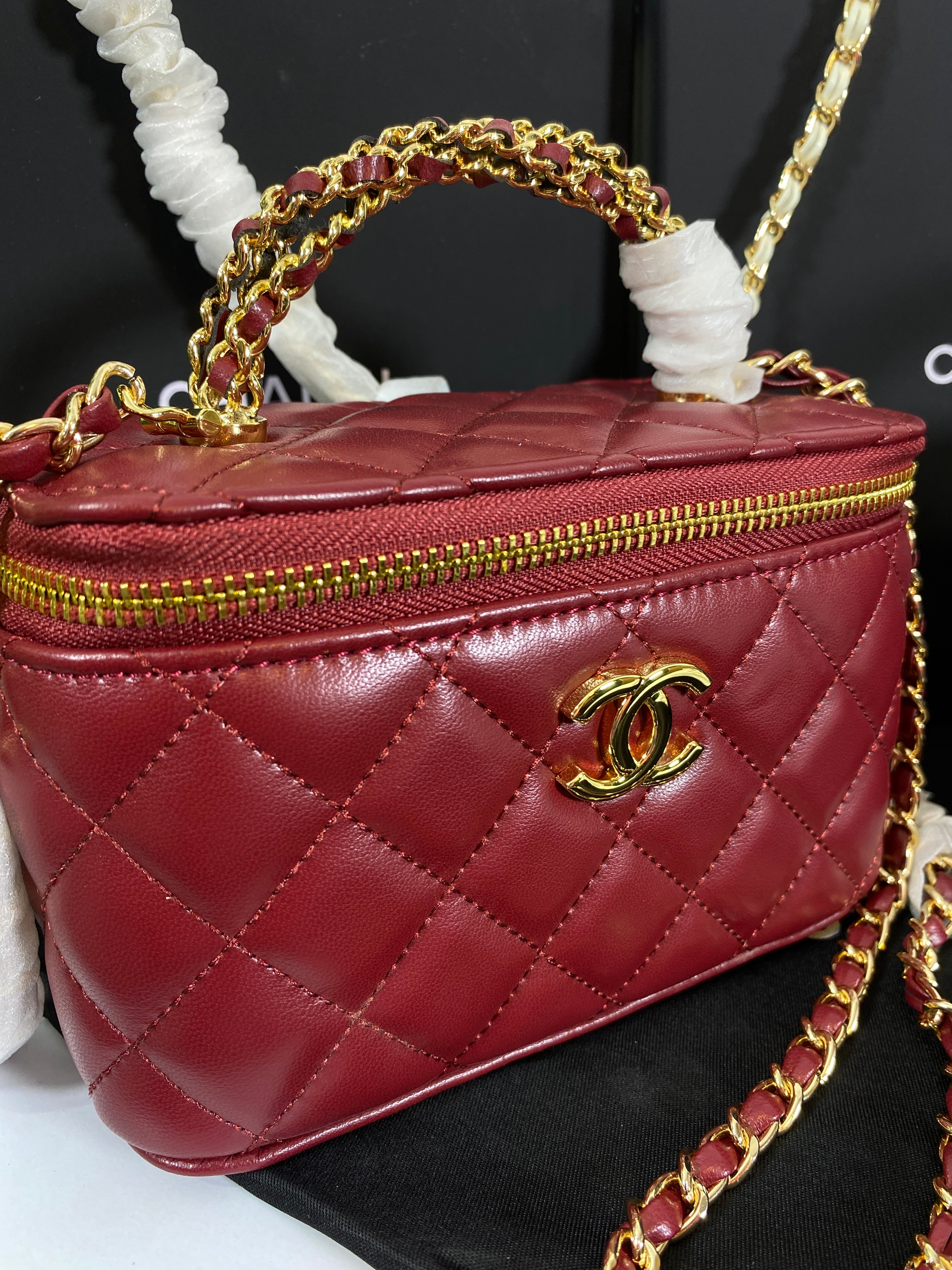 Chanel Black Calfskin Chain Vanity Bag