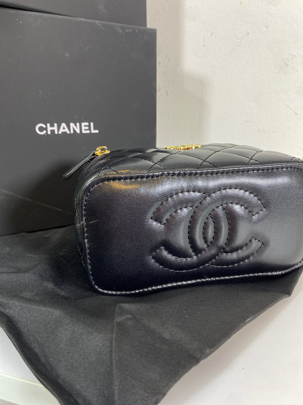 Chanel Black Calfskin Chain Vanity Bag
