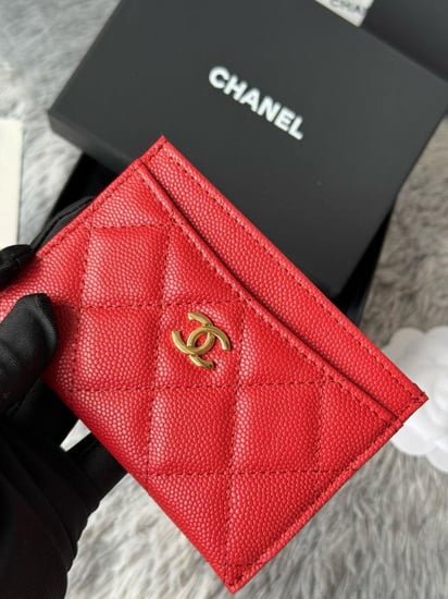 CHANEL Red Caviar Quilted Classic Card Holder
