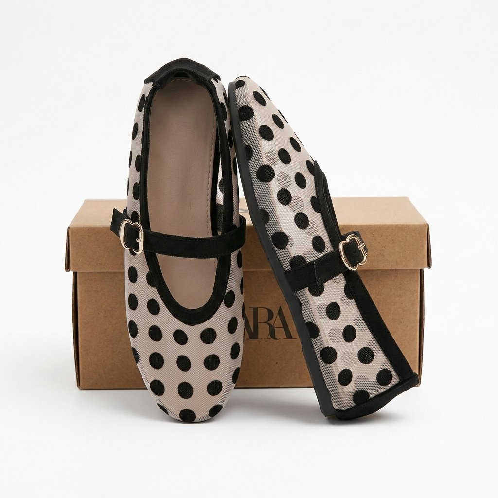 ZARA Polka Dot Mesh Mary Jane Flats