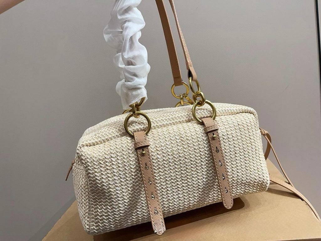 Prada Crochet Raffia Handbag with Pouch