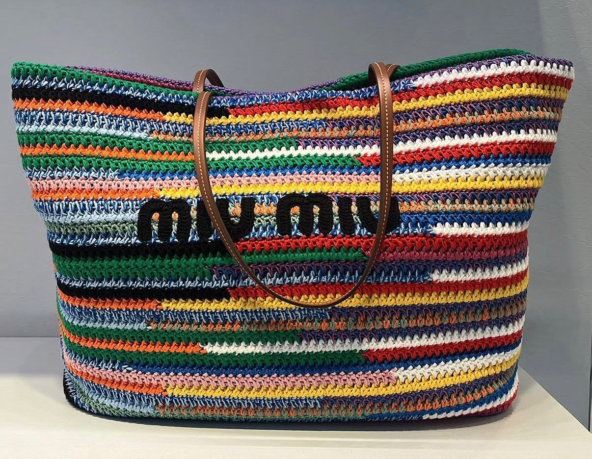 Miu Miu Striped Crochet Tote Bag