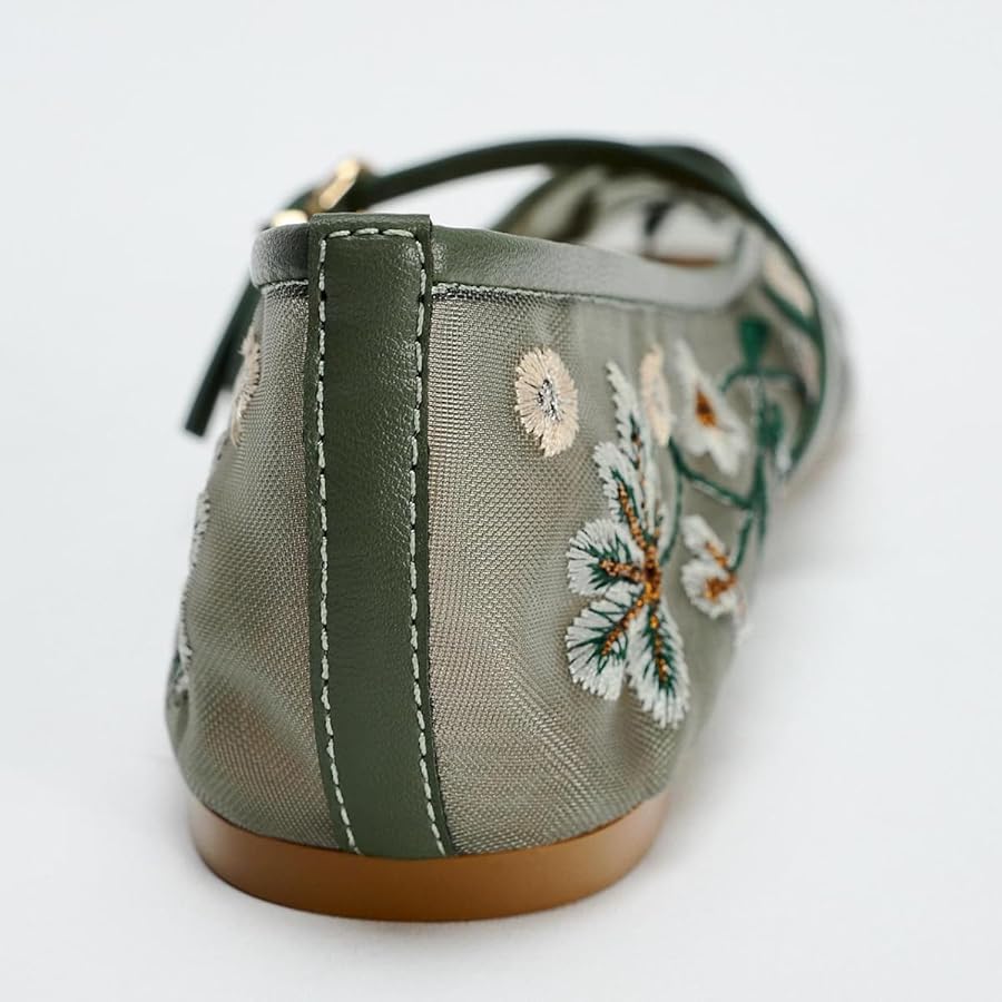 Zara Embroidered Mesh Mary Jane Ballet Flats