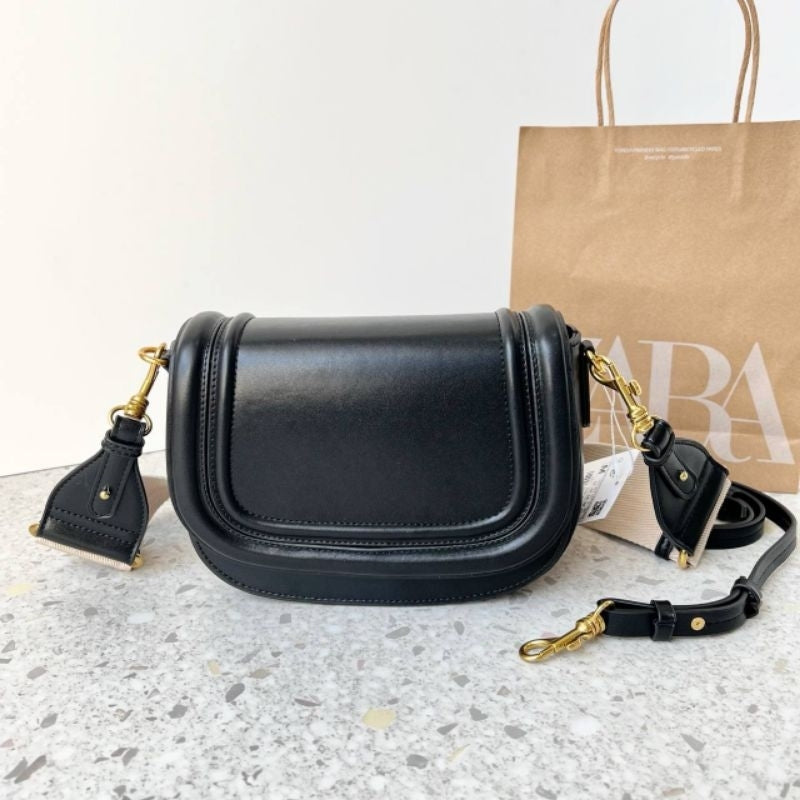 Zara Leather Crossbody Saddle Bag
