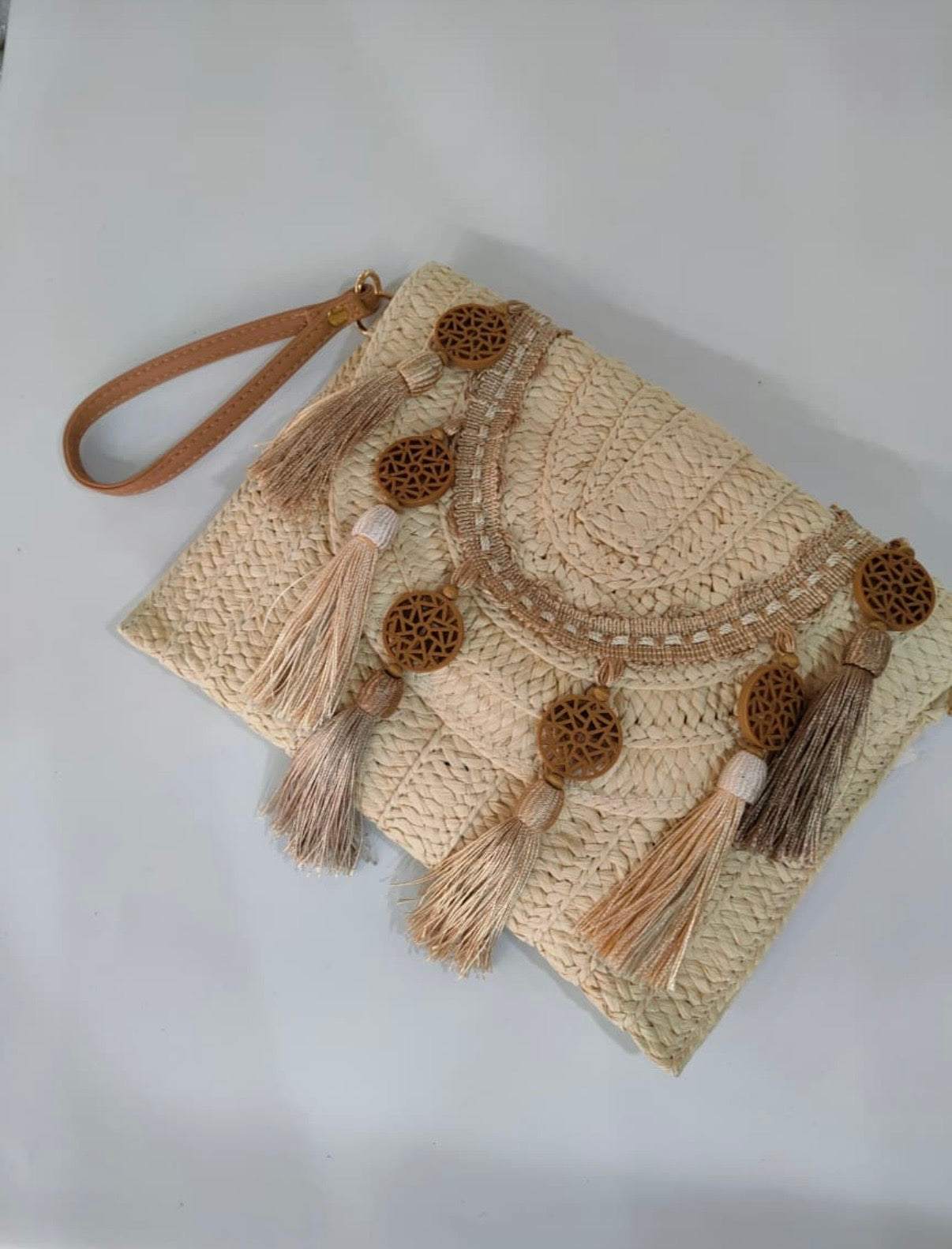 Woven Raffia Tassel Flap Bag