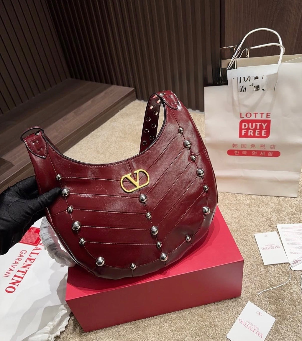 Valentino Garavani VLogo Suede Studded Hobo Bag
