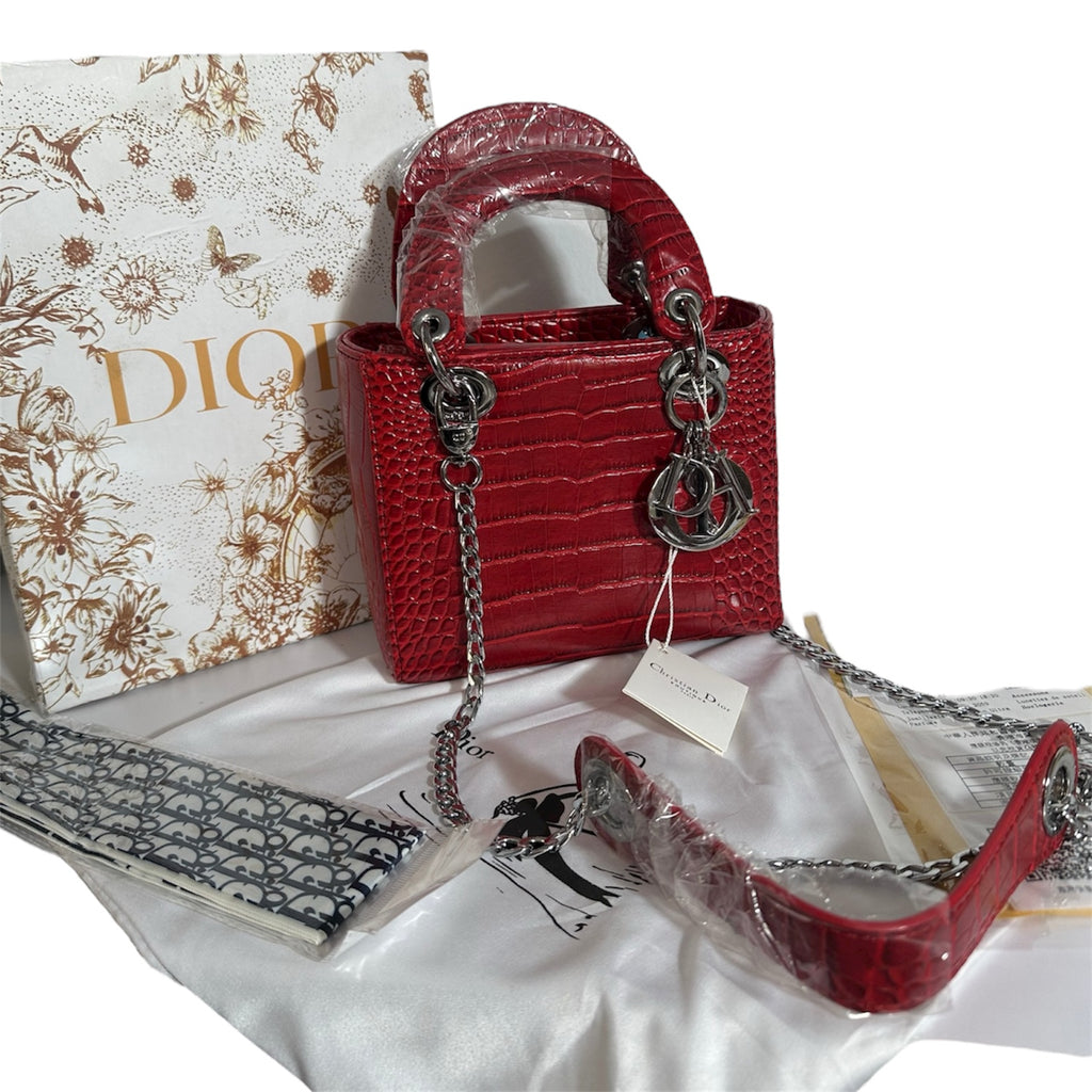 Lady Dior Crocodile-Embossed Bag