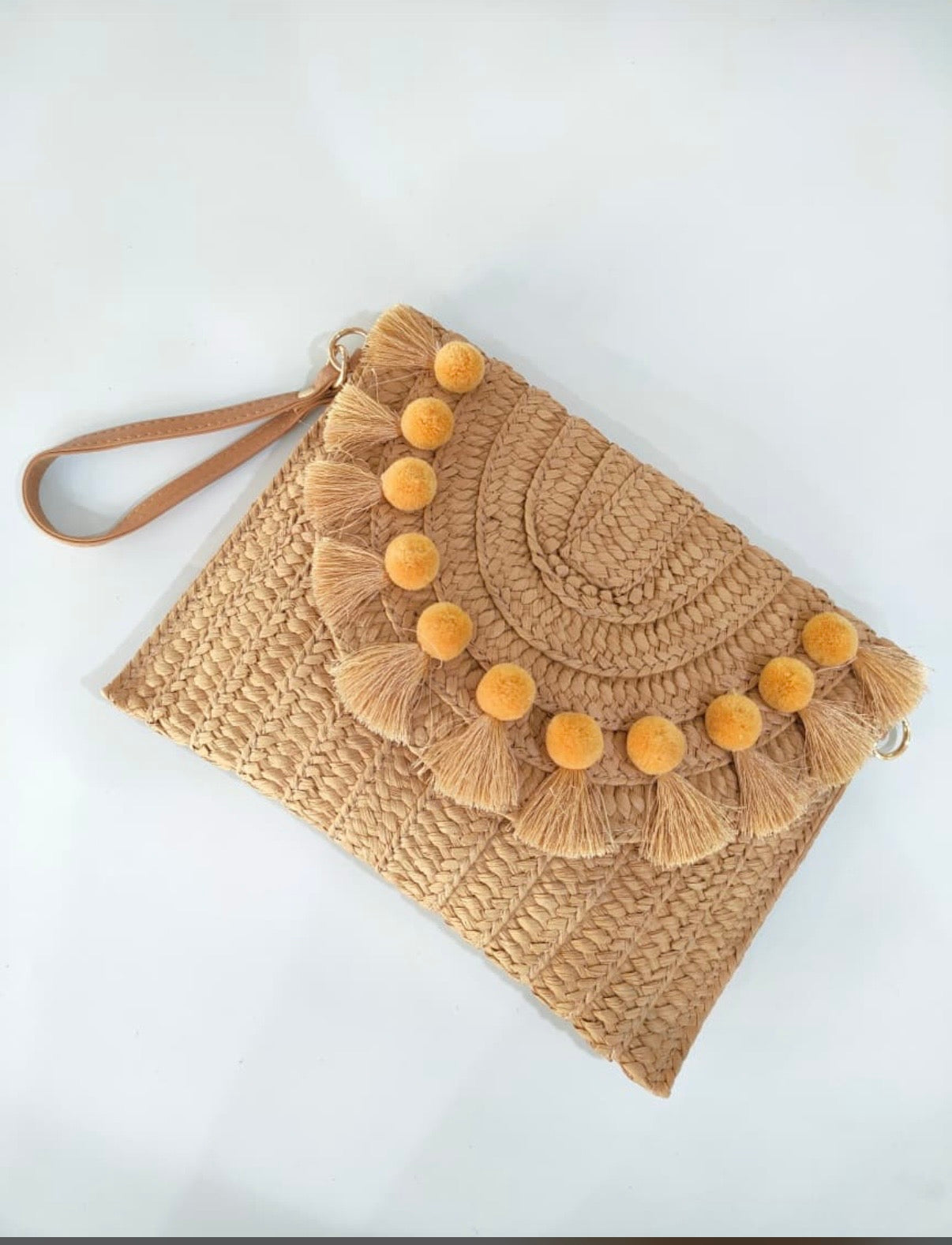 Woven Raffia Tassel Flap Bag