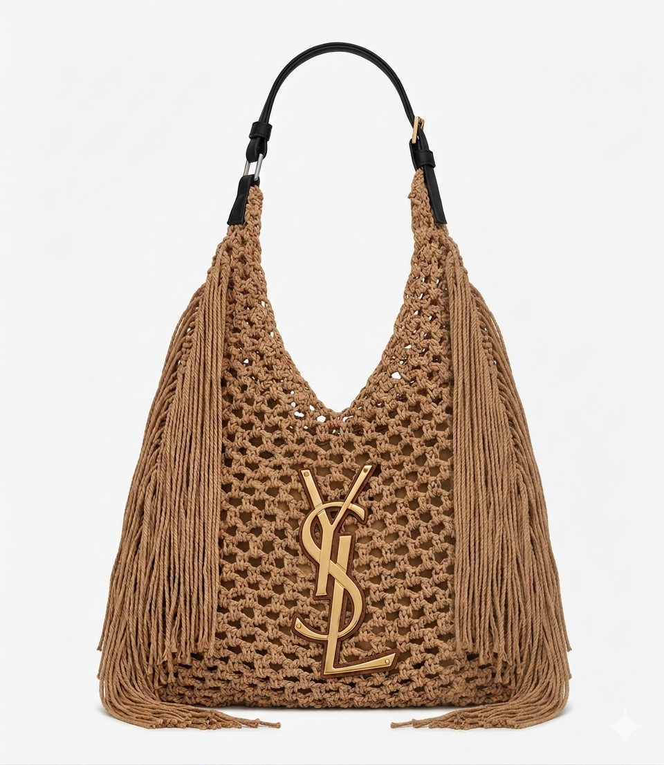 Saint Laurent Crochet Fringe Hobo Bag