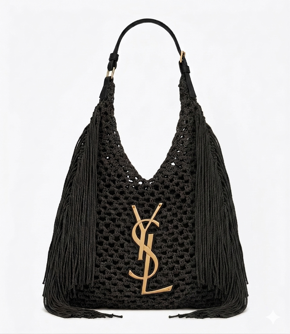 Saint Laurent Crochet Fringe Hobo Bag