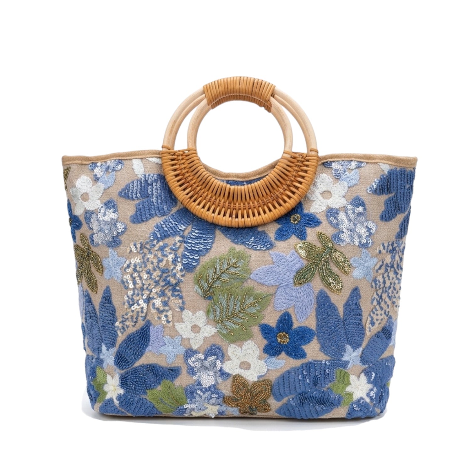 Boho Sequin Woven Handle Tote Bag