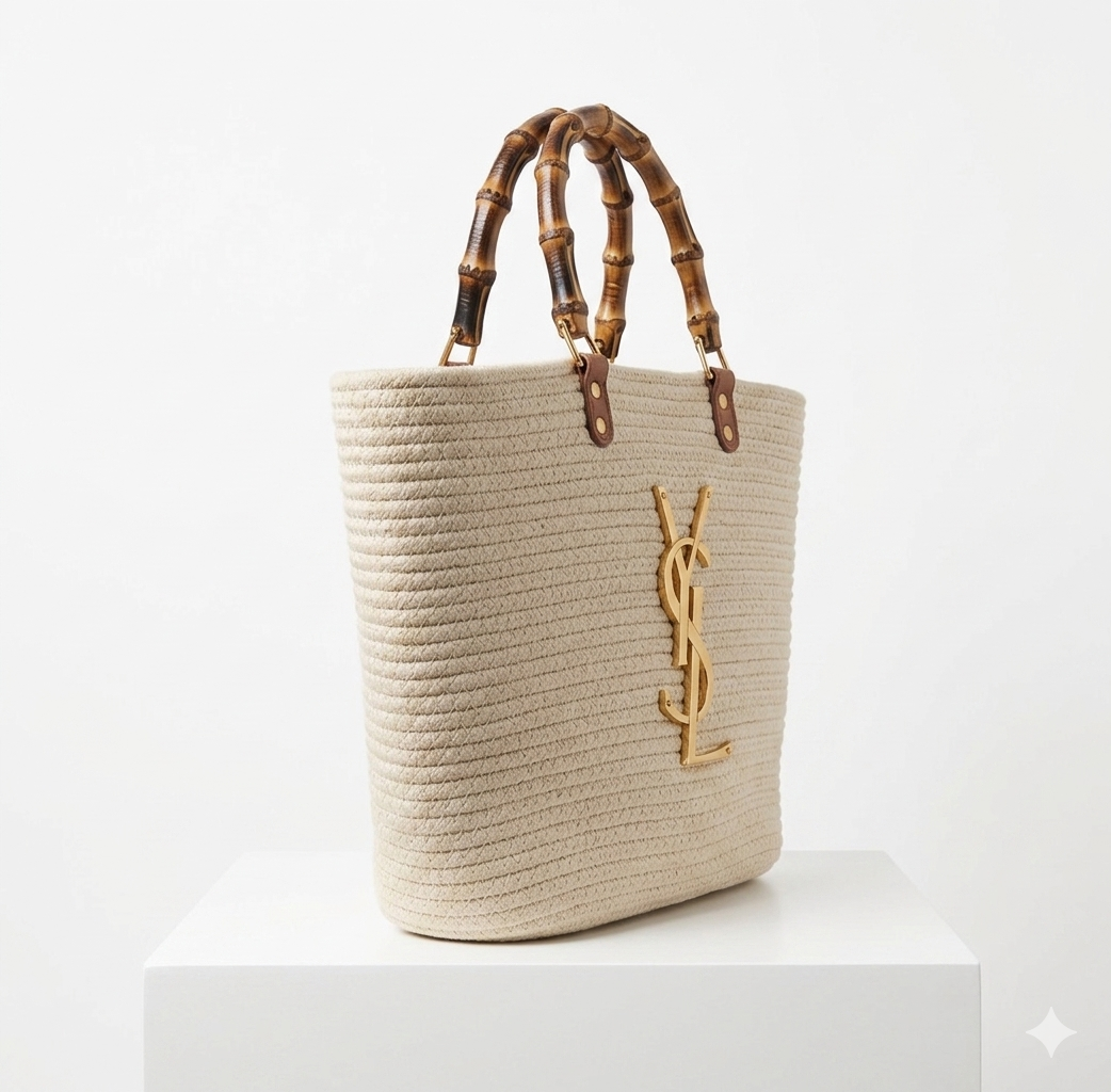 YSL Straw Bamboo Handle Tote