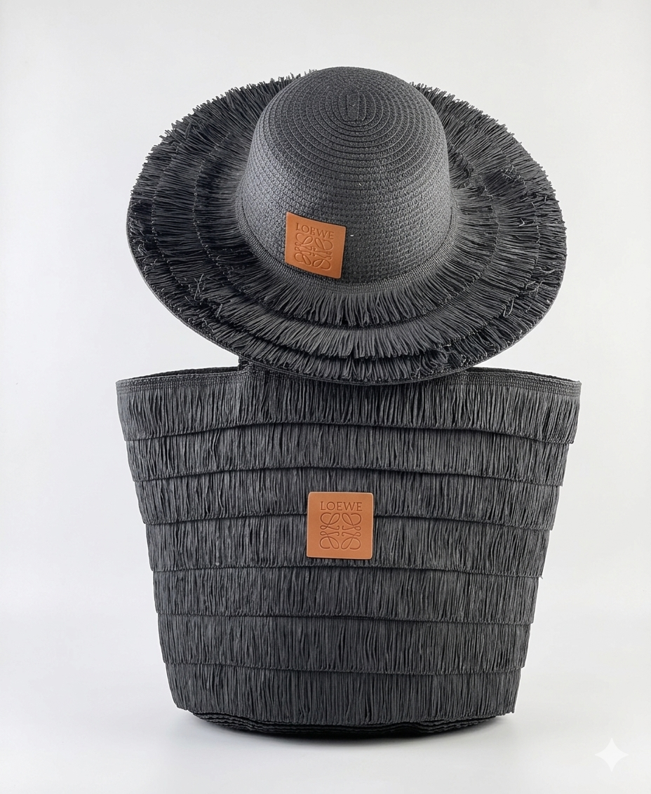 Loewe Anagram Basket Bag & Raffia Hat Set